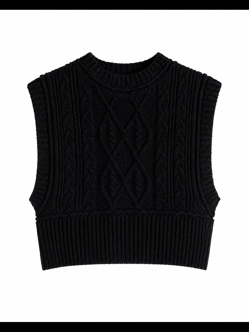 Free People Rowan Sweater Vest L Black Cable Knit Cropped Boho Preppy Chic - Picture 5 of 9